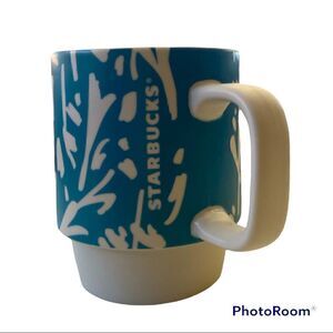 Starbucks Abstract Floral Pattern Stackable 12oz Blue Coffee Mug
